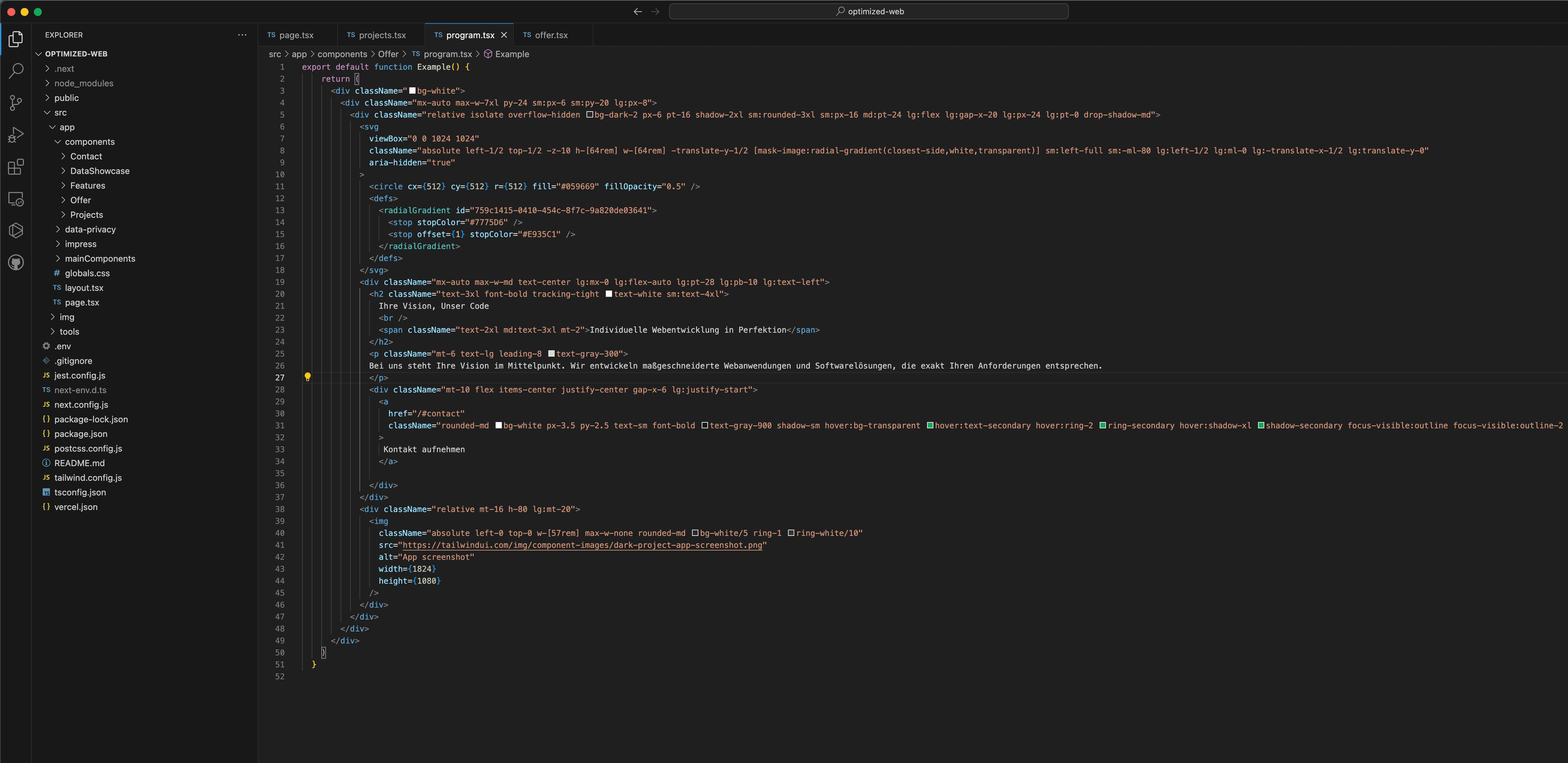 Code-Screenshot - Individuelle Programmierung mit Next.js und React von Optimized-Web