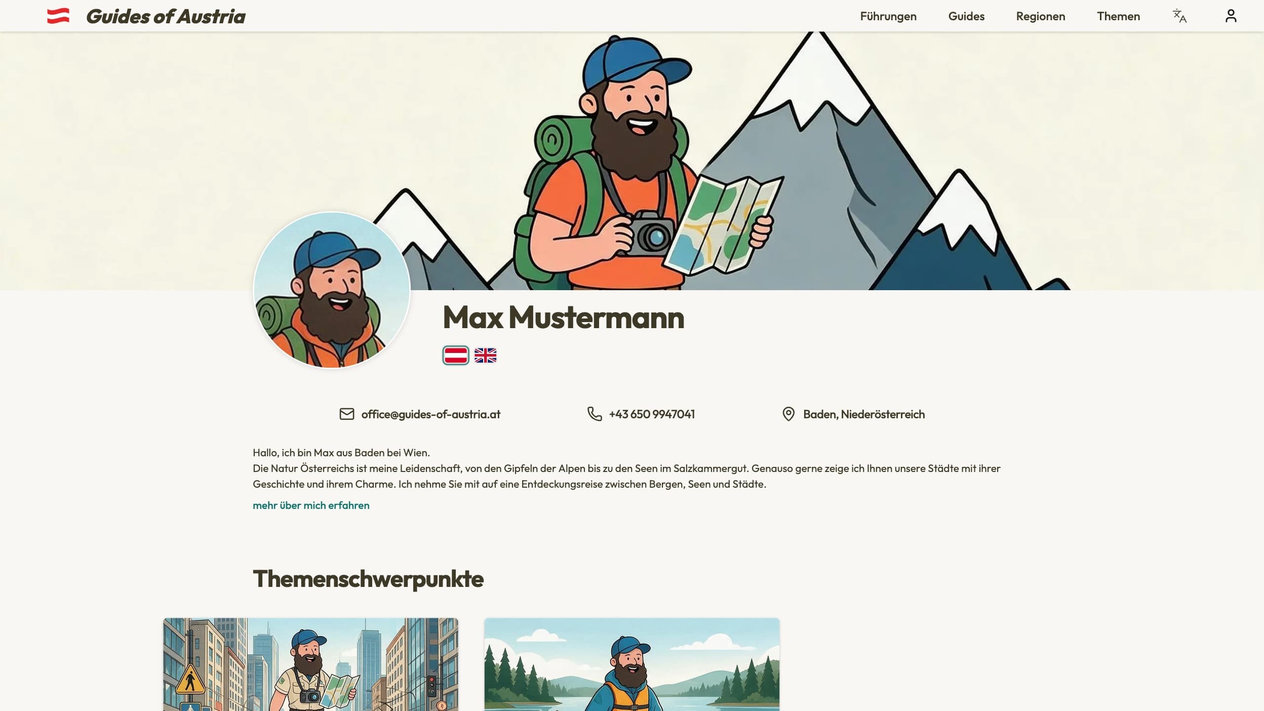 Öffentlicher Bereich der Plattform, für Interessenten zugänglich (Ein Beispiel einer Plattform, entwickelt von Optimized-Web)