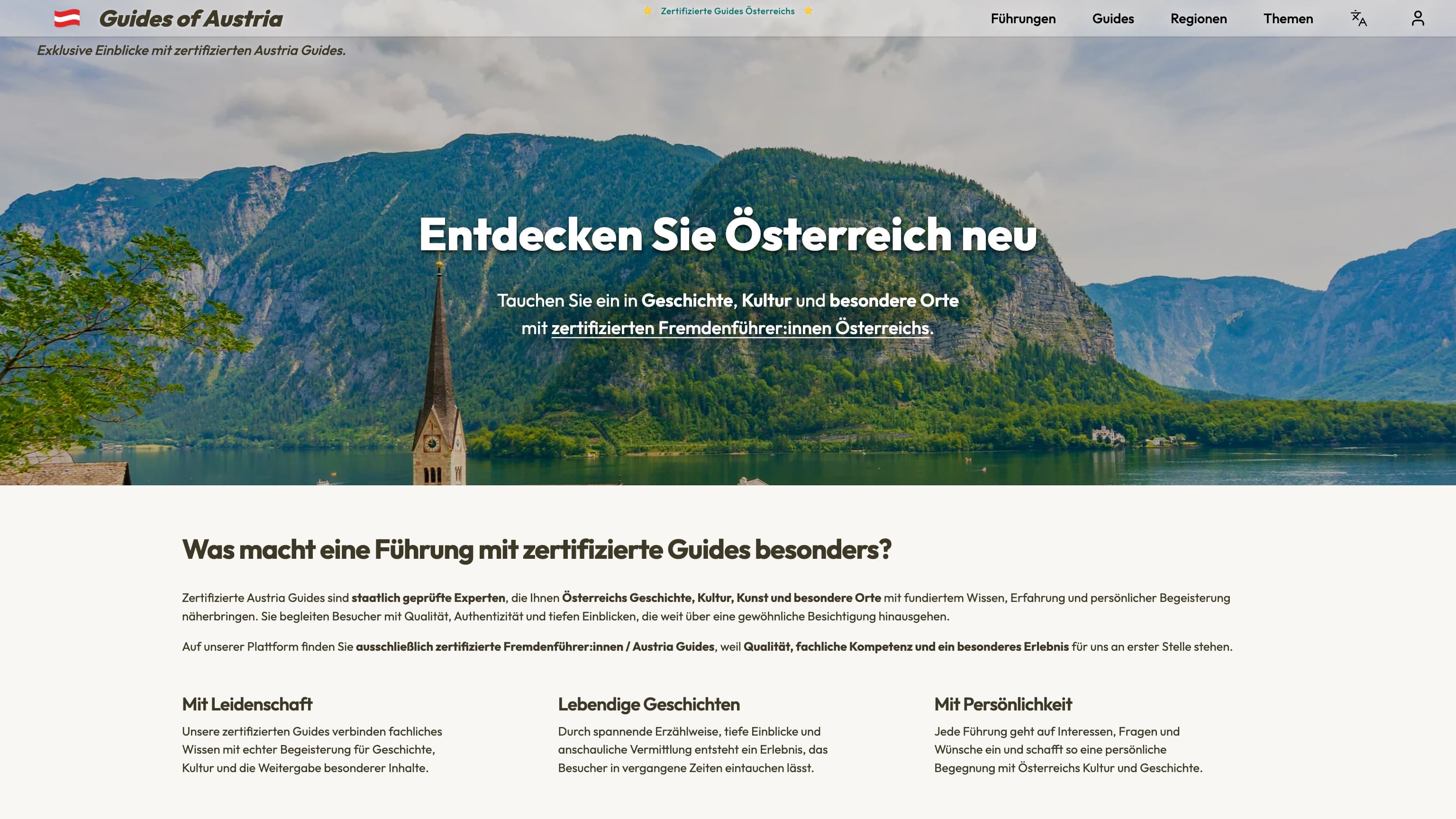 Beispiel eines erfolgreich umgesetzten Website-Projekts von Optimized-Web für den Kunden Guides of Austria