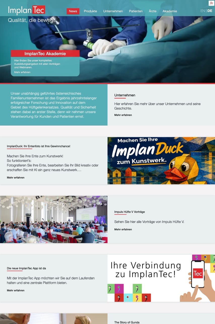 Projekt: ImplanTec (Website mit CMS & CRM) - Referenz von Optimized-Web