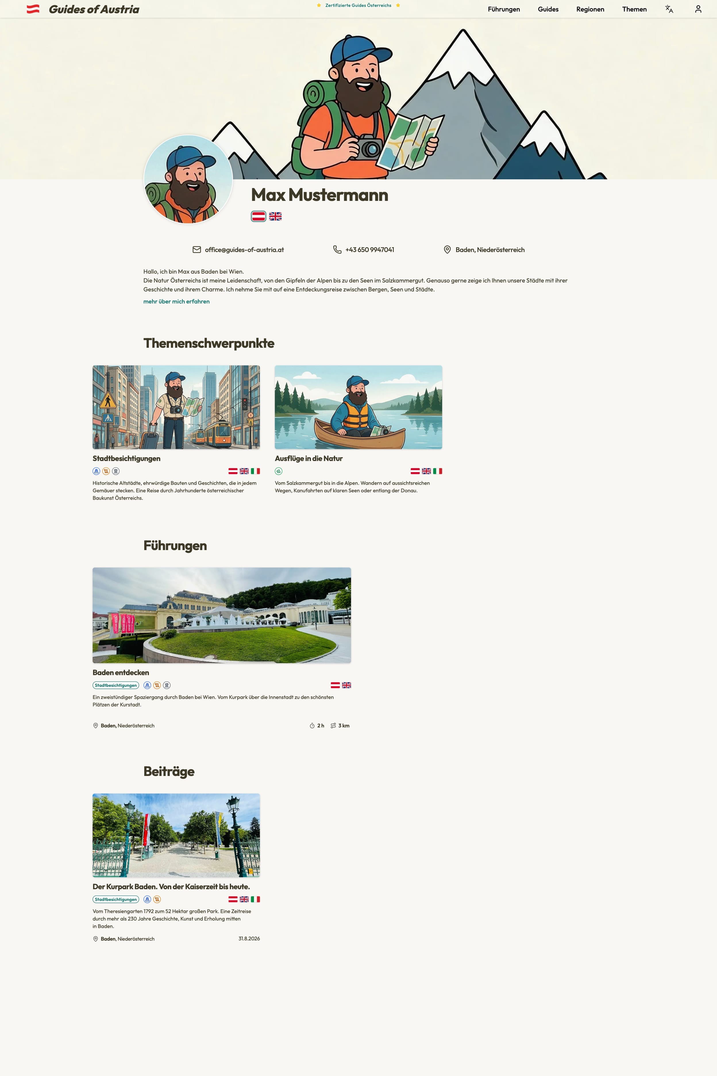 Screenshot eines Profilbereichs im öffentlichen Bereich der Plattform (Beispiel einer Plattform, entwickelt von Optimized-Web)